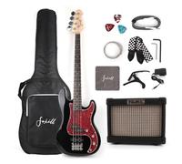 Fojill Juego de 4 cuerdas para bajo eléctrico de 4 cuerdas, amplificador de potencia de batería de 10 W, amplificador de potencia para mano derecha, juego de accesorios para principiantes, bolsa de
