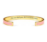 Fokayo Pulsera tipo brazalete con el mantra Esto también pasará, brazalete hipoalergénico de acero inoxidable con mensaje oculto, regalo de joyería inspirador y divertido (Pink)