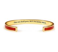 Fokayo Pulsera tipo brazalete con el mantra Esto también pasará, brazalete hipoalergénico de acero inoxidable con mensaje oculto, regalo de joyería inspirador y divertido (Red)