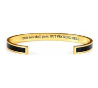 Fokayo Pulsera tipo brazalete con el mantra Esto también pasará, brazalete hipoalergénico de acero inoxidable con mensaje oculto, regalo de joyería inspirador y divertido (Black)