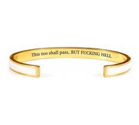 Fokayo Pulsera tipo brazalete con el mantra Esto también pasará, brazalete hipoalergénico de acero inoxidable con mensaje oculto, regalo de joyería inspirador y divertido (White)