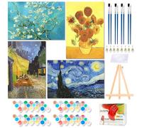 Fokenzary - Kit de pintura por números para adultos, manualidades, lienzo de «Café nocturno estrellado» con girasoles y albaricoques de Van Gogh, con caballete y pintura acrílica, con marco (20x30