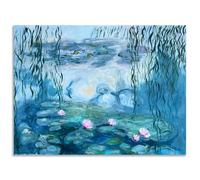 Fokenzary Reproducción de lirios de agua pintados a mano de Claude Monet famosas obras de arte modernas sobre lienzo, decoración del hogar, adecuada para sala de estar, dormitorio, decoración de pared