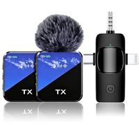 FOKiRa Micrófono Lavalier inalámbrico 3 en 1 para iPhone, Android, cámara. Transmisión de 30 m y batería de respaldo de 12 horas. Para YouTube/Tiktok/Facebook/vlog/Grabación de entrevista. Grabación