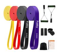 Fokky Elasticas Musculación, Set de 5 Bandas de Resistencia, 5 Niveles de Resistencia con Anclaje para Puerta, Asas, Correa para Tobillo, Ideal para Yoga, Pilates, Desarrollo Muscular (Bermellón)