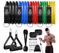 Fokky Gomas Elasticas Musculacion, 5 Diferentes Niveles de Bandas Elasticas Musculación con Anclaje para Puerta, Asas, Correa para Tobillo, Ideal para Pilates, Yoga, Desarrollo Muscular