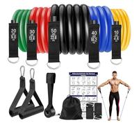 Fokky Gomas Elasticas Musculacion, Bandas Elasticas Musculacion 5 Niveles de Resistencia con Anclaje para Puerta, Asas, Correa para Tobillo, Ideal para Yoga, Pilates, Desarrollo Muscular
