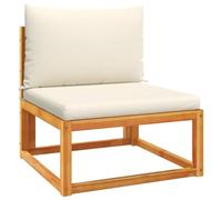 Foknhdi Sofá de jardín de acacia sin reposabrazos, 65 cm, con respaldo de cuerda beige y cojín para exteriores, ahorra espacio para pequeños balcones, terraza, jardín, salón