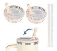 Fokroin 2 tapas Stanley Cup a prueba de fugas, tapas de repuesto reutilizables para vasos de 40 oz, con tapa de pajita, con 2 pajitas, accesorios para Stanley Cup (blanco)