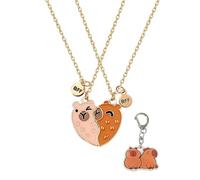 Fokroin Collares de Amistad de Capybara y llaveros, 2 Piezas, en forma de corazón, Collares de la Amistad, para mujeres y niñas, regalo de cumpleaños de Navidad, para buenas amigas
