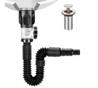 Fokroin Kit de Desague Lavabo, Juego de Desagüe para Lavabo, Desagüe con Tapón de Desagüe pop up, Sifón en el Rango de 300 - 800 mm, se Pueden Ampliar para Drenaje de 1-1/4 y 1-1/2 Pulgadas