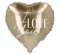 Folat 21330 Globo Corazón Oro XXL Globo de aluminio - Forma - Corazón - ‘I love you’ - Dorado - 98 x 98 cm. Decoración Romantica, para el Día de San Valentín, Bodas, Anniversario y Compromiso