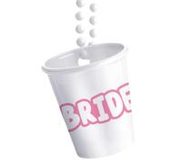 Folat 21446 Vaso de chuptio para colgar Vaso de chupito con cadena - Bride - She Said Yaasss - Blanco. Regalos para novia, perlas del equipo de novia de chupito, fiestas, amigos, familia