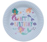 Folat 23927 Decoración Sirena de cumpleaños azul con purpurina iridiscente - Platos - Mermaid Magic - 23 cm - 8 unidades - Vajilla para fiestas de mundo submarino