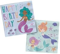 Folat 23928 Decoración Sirena de cumpleaños azul con purpurina iridiscente - Servilletas - Mermaid Magic - 33 x 33 cm - 20 unidades - Vajilla para fiestas de mundo submarino