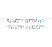 Folat 23930 Decoración Sirena de cumpleaños azul con purpurina iridiscente - Guirnalda de letras - Mermaid Magic - 1,5 metros - Decoraciones de sirenas para fiestas de mundo submarino