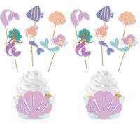 Folat 23937 Decoración Sirena de cumpleaños azul con purpurina iridiscente - Set de decoración para cupcakes - Mermaid Magic - 6 sets - Decoraciones de sirenas para fiestas de mundo submarino