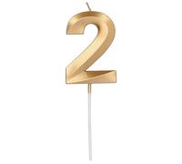 Folat 24232 Cake Candle Glamour Number/Number 2 Gold Metallic Birthday Candles for Birthday, Birthday Decoration, for Children's Parties, Weddings, Company Parties, Anniversaries, 7 cm