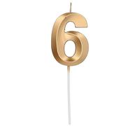Folat 24236 Cake Candle Glamour Number/Number 6 Gold Metallic Birthday Candles for Birthday, Birthday Decoration, for Children's Parties, Weddings, Company Parties, Anniversaries, 7 cm