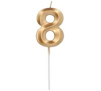 Folat 24238 Cake Candle Glamour Number/Number 8 Gold Metallic Birthday Candles for Birthday, Birthday Decoration, for Children's Parties, Weddings, Company Parties, Anniversaries, 7 cm