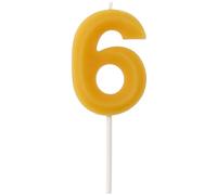 Folat 24306 Vela - Número 6 - Cera de abejas - 4,5 cm - Fabricación de productos naturales, Velas de cumpleaños numeradas Resistentes a caídas, queman más tiempo, aroma a miel