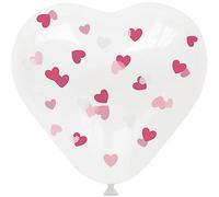 Folat 24883 Romantic Love Decorative Balloons Hearts with Pink Confetti Pack of 4 Latex Balloons Helium for Wedding Valentine's Day or Mother's Day Pink