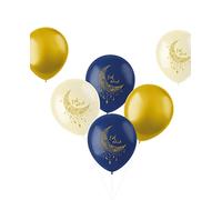 Folat 24888 Eid Mubarak Globos Oro Blanco Azul 33 cm 6 piezas - Ramadán Decoración con Clásico Estrellas Luna para Eid Al Fitr y Eid Al Adha