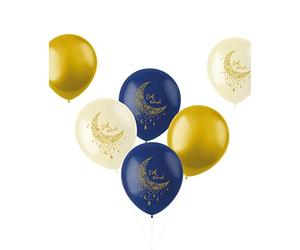 Folat 24888 Eid Mubarak Globos Oro Blanco Azul 33 cm 6 piezas - Ramadán Decoración con Clásico Estrellas Luna para Eid Al Fitr y Eid Al Adha