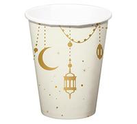 Folat 24893 Eid Mubarak Vasos Oro Blanco 250 ml 8 piezas - Ramadán Decoración con Clásico Estrellas Luna para Eid Al Fitr y Eid Al Adha