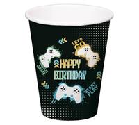 Folat 24965 Decoración de Fiesta de videojuegos - Tazas - Level Up - 250 ml - 8 piezas - Vajilla para fiesta de cumpleaños Gaming