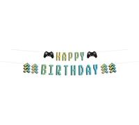 Folat 24968 Decoración de Fiesta de videojuegos - Set de guirnalda de letras - "Feliz cumpleaños" - Subir nivel - 1,5 metros - Decoraciones para fiestas de juegos de cumpleaños Gaming