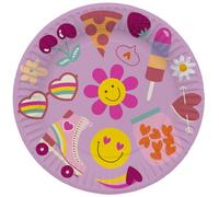 Folat 25031 Decoraciones de fiesta Retro Hippie Boho - Platos - Boho Girlz - 23 cm - 8 piezas - Signo de la paz Flor de margarita arcoíris para suministros de decoración de fiestas infantiles