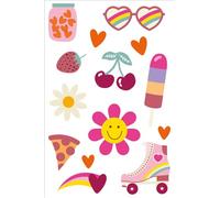 Folat 25039 Decoraciones de fiesta Retro Hippie Boho - Tatuajes - Boho Girlz - Signo de la paz Flor de margarita arcoíris para suministros de decoración de fiestas infantiles