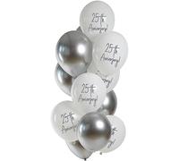 Folat 25163 Set de Globos Premium - Silver Anniversary 33cm - 12 piezas Látex Globos Helio o Aire para Fiesta Decoracion, Cumpleaños, Bodas, Despedida de soltero, Aniversario, Bautizos, Comunion