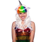 Folat 26845 Peluca de Unicornio Blanco con Flecos del Arco Iris, Disfraces
