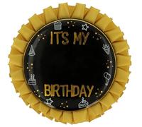 Folat 26854 Fiesta Cumpleaños Decoración Negro Oro Plata - Botón - "IT'S MY xx BIRTHDAY" - Shining Glam - Para cumpleaños, aniversarios, incluidas pegatinas con números 0 al 9 de 0 a 99 años