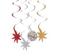 Folat 26865 Blanco con Estrellas de Colores - Decoración Colgante - Starburst - 6 Unidades - Vajilla Alegre y Colorida para cumpleaños de niños y Adultos, Multicolor