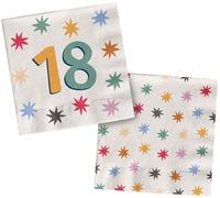 Folat 26875 Decoración de cumpleaños blanca con estrellas de colores - Servilletas - 18 - Starburst - 33 x 33 cm - 20 piezas - Vajilla de fiesta alegre y colorida para cumpleaños de niños y adultos