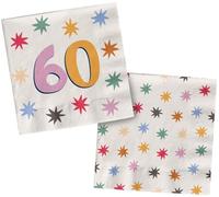 Folat 26879 Decoración de cumpleaños blanca con estrellas de colores - Servilletas - 60 - Starburst - 33 x 33 cm - 20 piezas - Vajilla de fiesta alegre y colorida para cumpleaños de niños y adultos