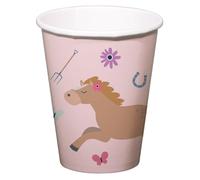 Folat 27502 Decoración de Cumpleaños de Caballos Rosa - Vasos - Happy Horses - 250 ml - 8 piezas - Vajilla para fiestas de Caballo