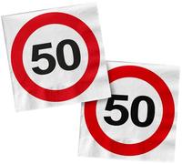 Folat 28375 Servilletas 50 años - Señal de tráfico 50-33 x 33 cm - 20 piezas rojo blanco para cumpleaños