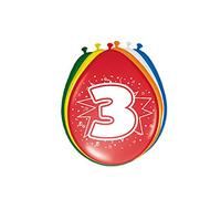 Folat - 3 Año Globos para Fiesta Decoración - Multicolor - 12In/30cm - 8 Piezas