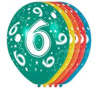 Folat - 6 Año Helio Adecuado Metálico Globos para Fiesta Decoración - Multicolor - 12In/30cm - 5 piezas