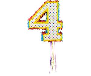 Folat 60944 - Pinata Número 4 Multicolor 50 cm - Números de piñata para Fiestas, Aniversario, cumpleaños, decoración Forma de número 4 o 40, Juego de Fiesta