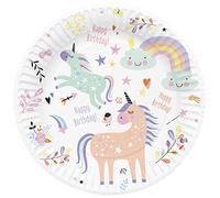 Folat 61927 Vajilla Ø 23cm 8 piezas Unicorns & Rainbows-Platos de papel para Cumpleanos, Fiesta infantil, Despedida de Soltera, Compromiso, Boda, Aniversario, multicolor, 23 centimeters