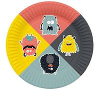 Folat 61928 Vajilla de fiesta Platos Fiesta Ø 23cm 8 piezas Monster Bash - Platos de papel para Cumpleanos, Fiesta infantil, Despedida de Soltera, Compromiso, Boda, Aniversario