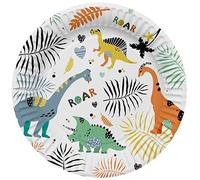 Folat 61930 Vajilla Ø 23cm 8 piezas Dino Roars-Platos de papel para Cumpleanos, Fiesta infantil, Despedida de Soltera, Compromiso, Boda, Aniversario, multicolor