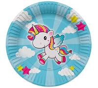 Folat 61933 Vajilla de fiesta Platos Fiesta Ø 23cm 8 piezas Unicornio - Platos de papel para Cumpleanos, Fiesta infantil, Despedida de Soltera, Compromiso, Boda, Aniversario