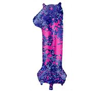 Folat 63901 Globo de Aluminio Número Figura 1 Paint Splash Morado 86 cm - decoración globos de helio para cumpleaños, aniversario