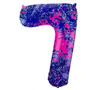 Folat 63907 Globo de Aluminio Número Figura 7 Paint Splash Morado 86 cm - decoración globos de helio para cumpleaños, aniversario